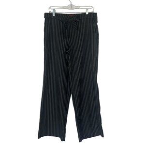 Hot Kiss Wide Leg Pants Womens Size 11 Black White Pin Stripe Tie Front Y2K